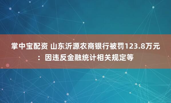 掌中宝配资 山东沂源农商银行被罚123.8万元：因违反金融统计相关规定等